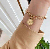 Stainless Steel Queen Head Coins Charms Bracelet for Women