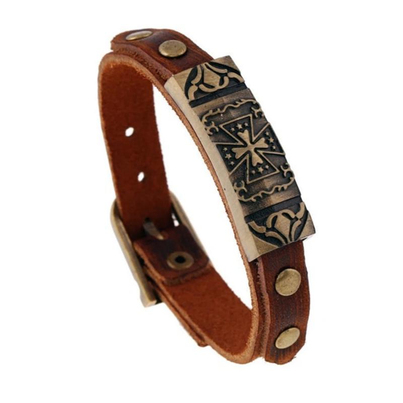 Vintage Leather Jewelry Cross Bracelet Men's Brown