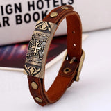 Vintage Leather Jewelry Cross Bracelet Men's Brown