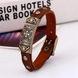 Vintage Leather Jewelry Cross Bracelet Men's Brown