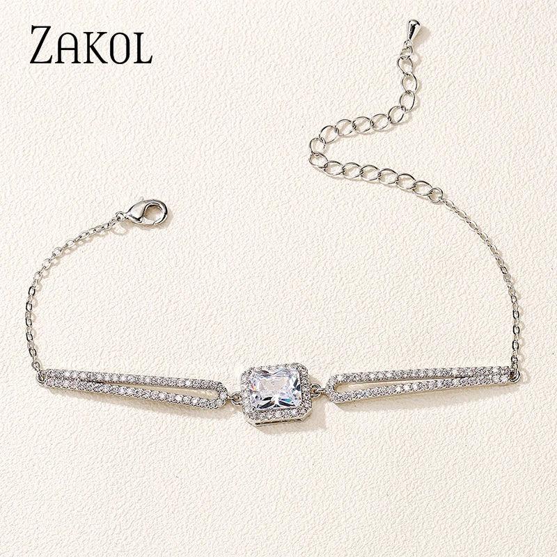 Square CZ Chain Link Bracelet Women Friendship Jewelry