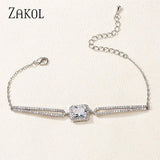 Square CZ Chain Link Bracelet Women Friendship Jewelry
