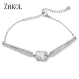 Square CZ Chain Link Bracelet Women Friendship Jewelry