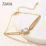 Square CZ Chain Link Bracelet Women Friendship Jewelry