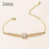 Square CZ Chain Link Bracelet Women Friendship Jewelry
