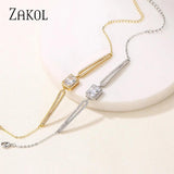 Square CZ Chain Link Bracelet Women Friendship Jewelry