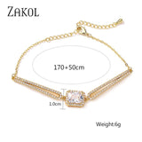 Square CZ Chain Link Bracelet Women Friendship Jewelry
