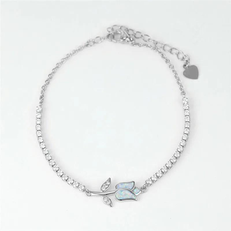 Crystal Round Stone Bracelet Rose Flower Chain Bracelet