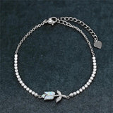Crystal Round Stone Bracelet Rose Flower Chain Bracelet
