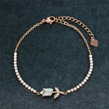 Crystal Round Stone Bracelet Rose Flower Chain Bracelet
