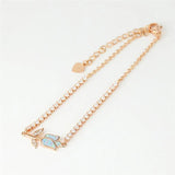Crystal Round Stone Bracelet Rose Flower Chain Bracelet