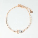 Crystal Round Stone Bracelet Rose Flower Chain Bracelet