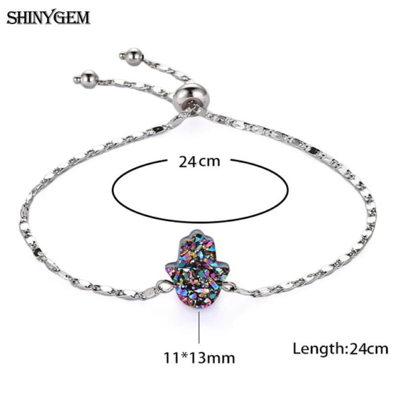 ShinyGem Fatima Hand Crystal Charm Bracelets Silver Plated Link Chain