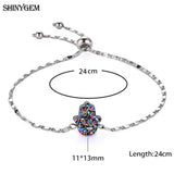 ShinyGem Fatima Hand Crystal Charm Bracelets Silver Plated Link Chain