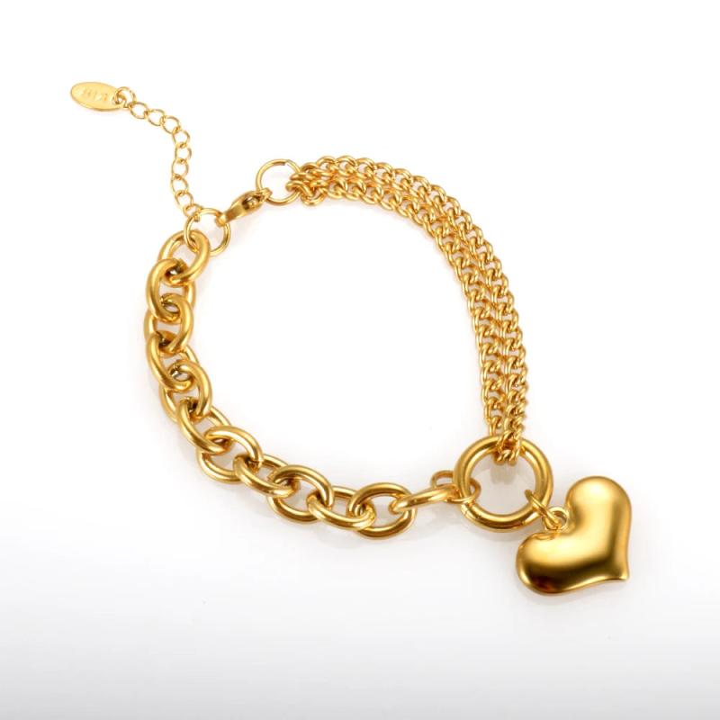 Heart Double Layer Chain Bracelets Stainless Steel Charm
