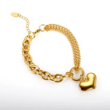 Heart Double Layer Chain Bracelets Stainless Steel Charm