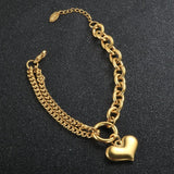 Heart Double Layer Chain Bracelets Stainless Steel Charm