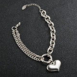 Heart Double Layer Chain Bracelets Stainless Steel Charm
