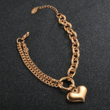 Heart Double Layer Chain Bracelets Stainless Steel Charm