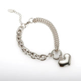 Heart Double Layer Chain Bracelets Stainless Steel Charm