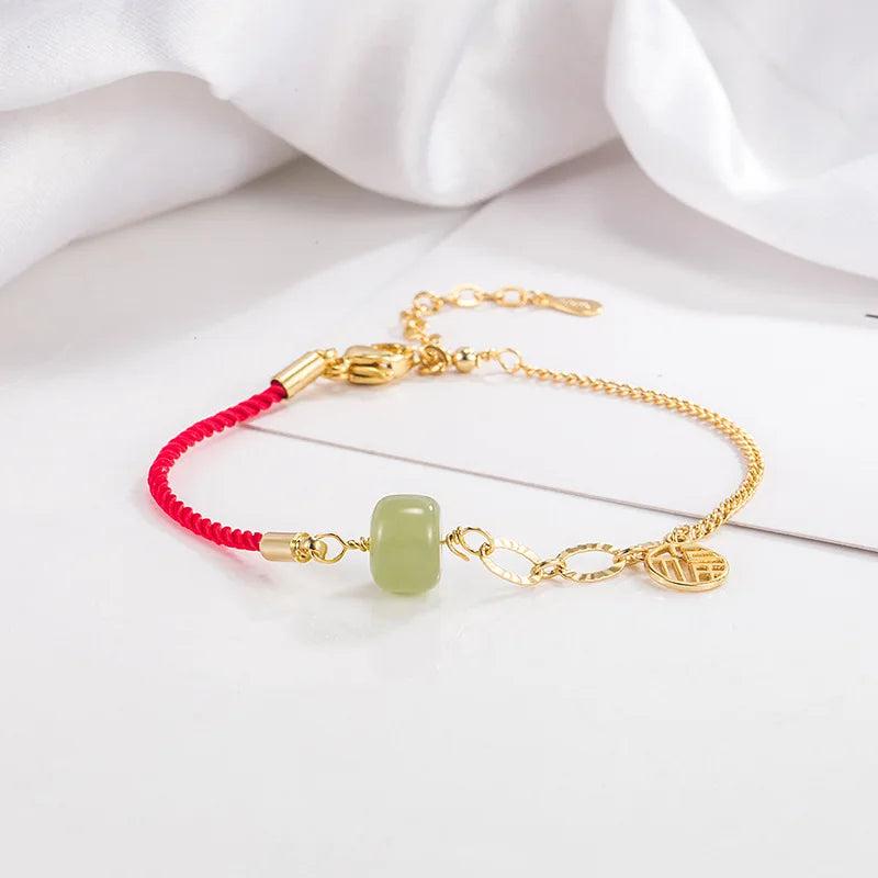 Hetian Jade Bracelet Women Girl Red Rope Vintage Birthday Gift