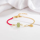 Hetian Jade Bracelet Women Girl Red Rope Vintage Birthday Gift