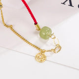 Hetian Jade Bracelet Women Girl Red Rope Vintage Birthday Gift