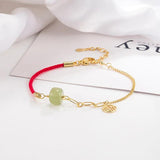 Hetian Jade Bracelet Women Girl Red Rope Vintage Birthday Gift