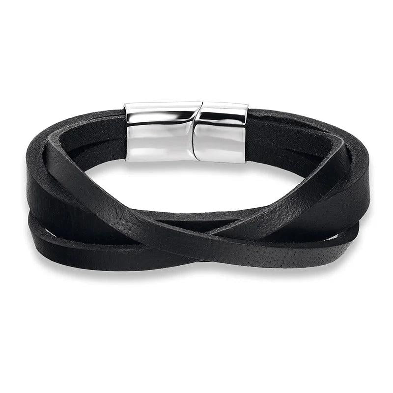 Braided Leather Bracelet Stainless Steel Men's Women's Jewelry