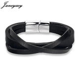 Braided Leather Bracelet Stainless Steel Men's Women's Jewelry