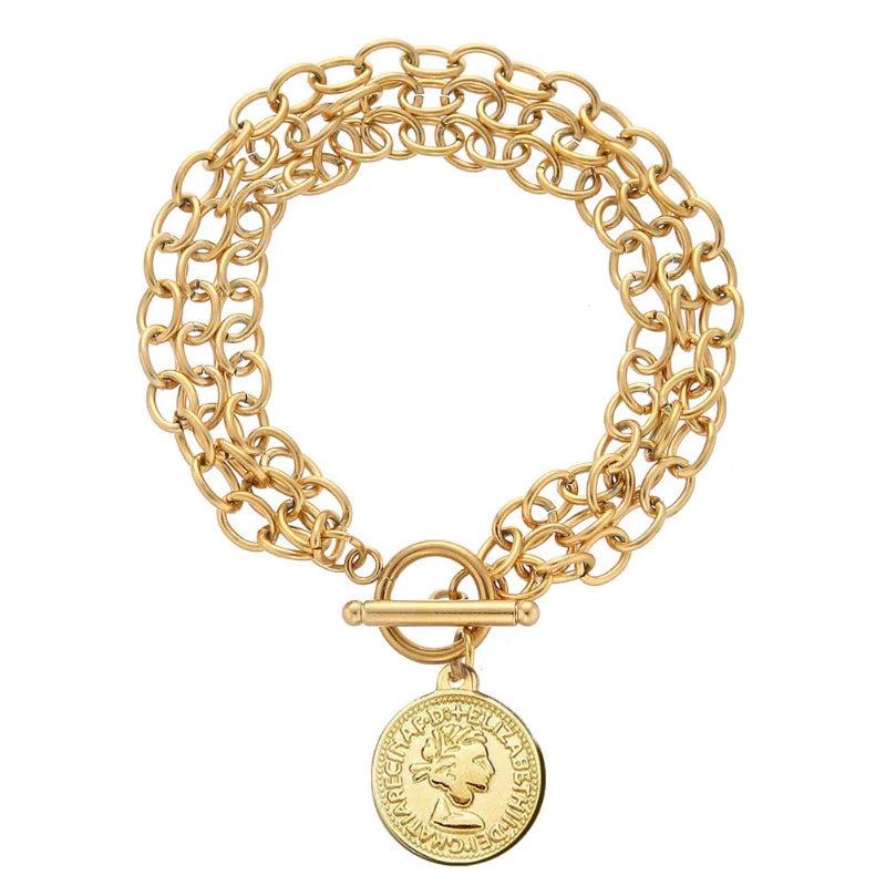 Stainless Steel Layer Chain Portrait Pendant Charm Bracelet