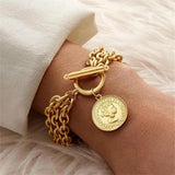 Stainless Steel Layer Chain Portrait Pendant Charm Bracelet