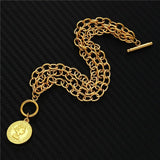 Stainless Steel Layer Chain Portrait Pendant Charm Bracelet
