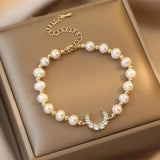 Crystal Moon Pearl Bracelet Vintage Jewelry Lady Banquet Hand Chain