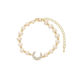 Crystal Moon Pearl Bracelet Vintage Jewelry Lady Banquet Hand Chain