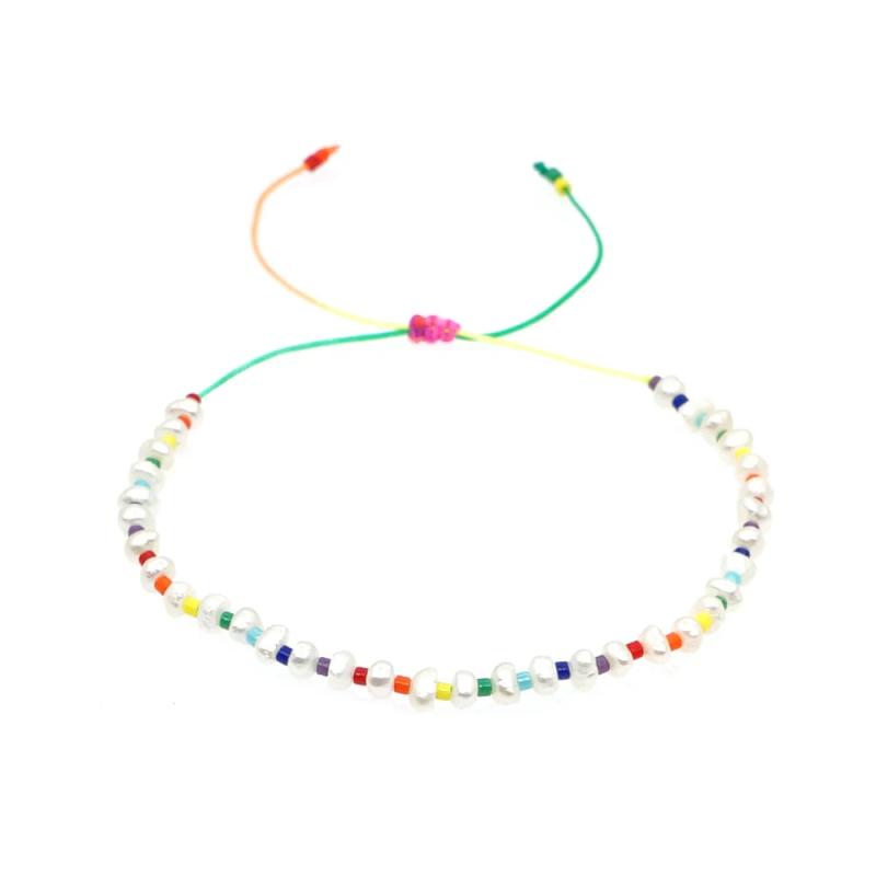 Boho Freshwater Pearl Bracelet Rainbow Bead Jewelry