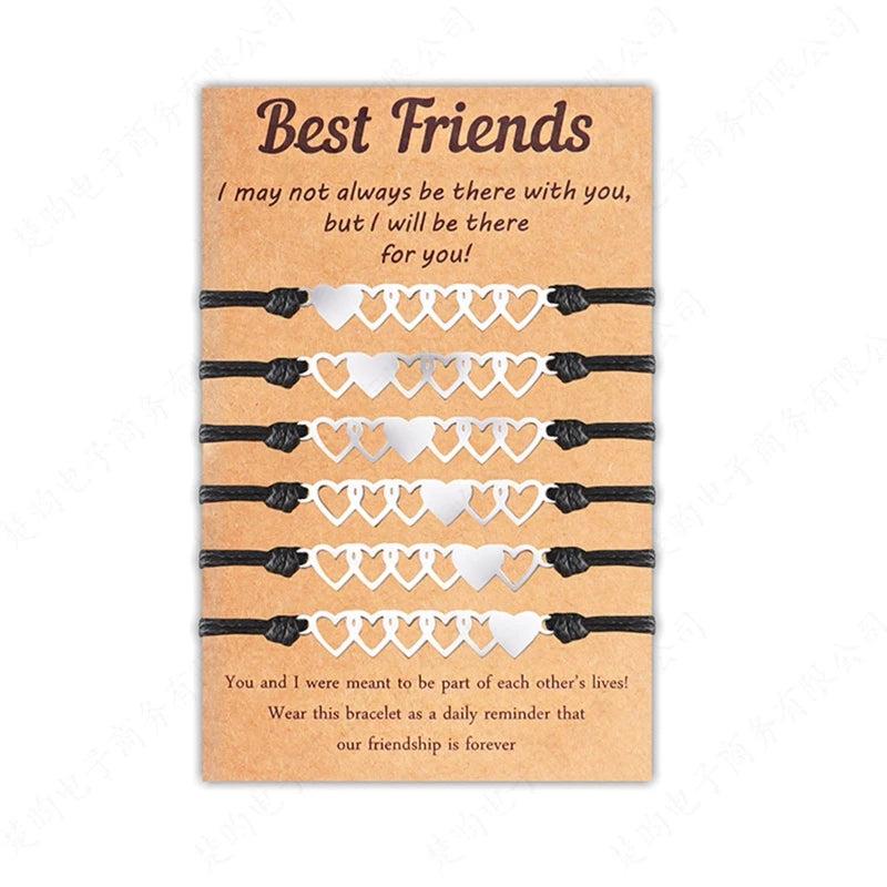 6Pcs Matching Distance Heart Bracelet Hollow Heart Wristband for Women Girl