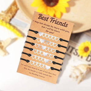 6Pcs Matching Distance Heart Bracelet Hollow Heart Wristband for Women Girl