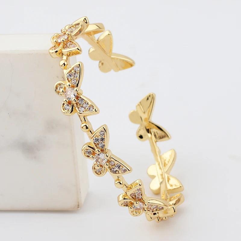 Crystal Butterfly Bangle Zircon Open Bracelet for Women