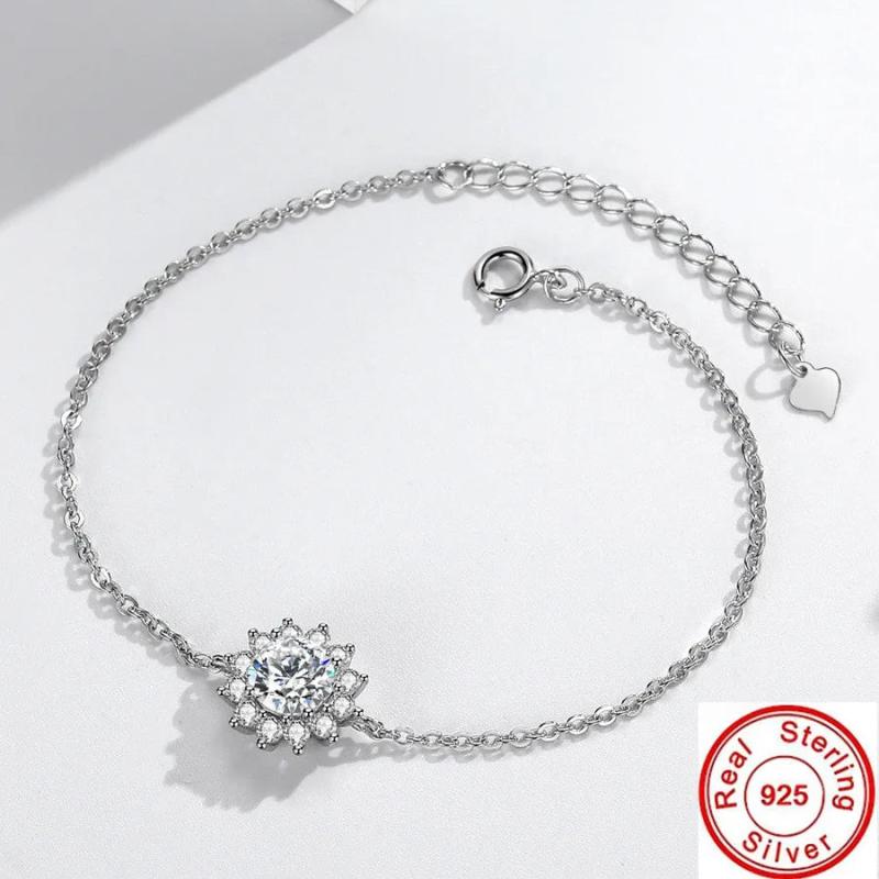 Flower 1ct AAAAA Zircon Bracelet Silver Bangles for Women