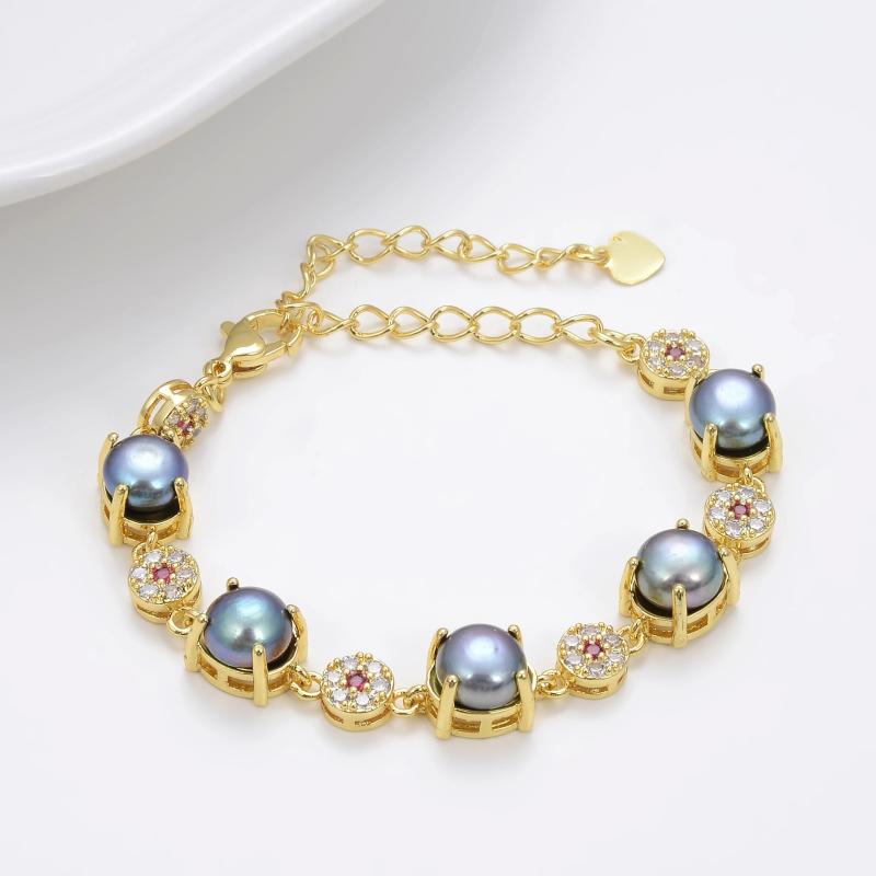 Baroque Natural Pearl Bracelet Rose Plated Metal Cz Woman