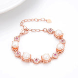 Baroque Natural Pearl Bracelet Rose Plated Metal Cz Woman