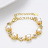 Baroque Natural Pearl Bracelet Rose Plated Metal Cz Woman