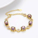 Baroque Natural Pearl Bracelet Rose Plated Metal Cz Woman