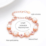 Baroque Natural Pearl Bracelet Rose Plated Metal Cz Woman