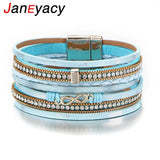 Bohemia Beads Crystal Leather Bracelets Magnetic Buckle Women's Pulseras