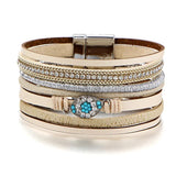 Bohemia Beads Crystal Leather Bracelets Magnetic Buckle Women's Pulseras
