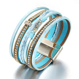 Bohemia Beads Crystal Leather Bracelets Magnetic Buckle Women's Pulseras