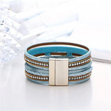 Bohemia Beads Crystal Leather Bracelets Magnetic Buckle Women's Pulseras