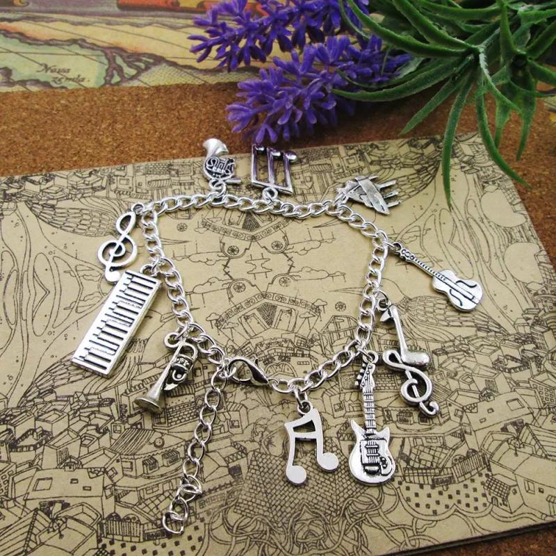 Music Charm Bracelet Happy Memories Gift Birthday 17+5cm Silver Plated
